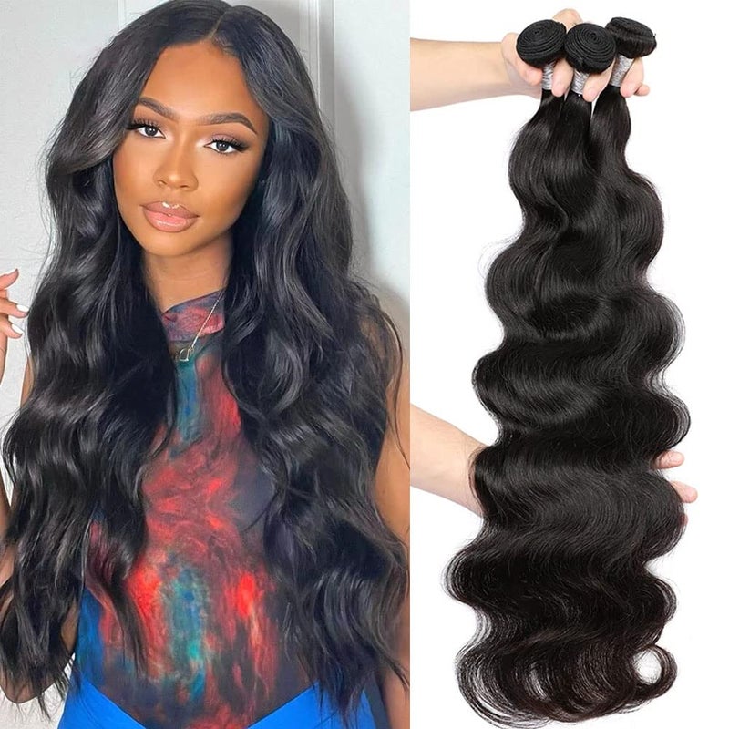 10A Brazilian Body Wave Bundles 14 16 18 Inch Human Hair Bundles 100 Unprocessed Virgin Hair Body Wave 3 Weave Bundles Deals Human Hair 1B Natural Black